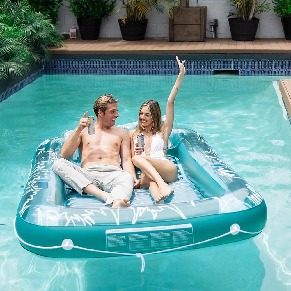 Sunrio 80" x 50" Inflatable Pool Lounger Float, Clear/Green