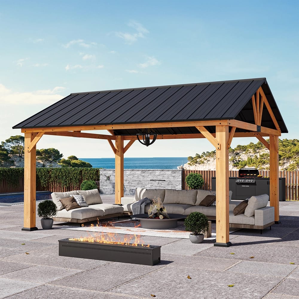 Woodland 13' x 15' Cedar Wood Hard Top Gazebo