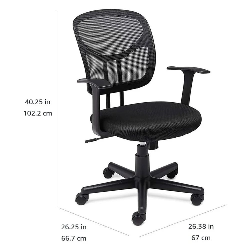 Mesh Mid-Back Office Desk Chair with Armrests and Lumbar Support, Black