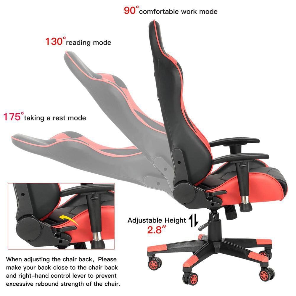 Ergonomic Gaming Chair with Headrest, Red