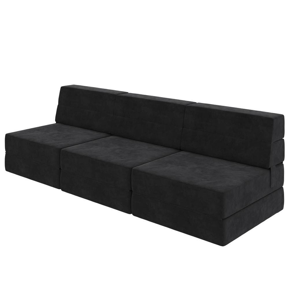 Novogratz Modular Armless Chair and Lounger, Black Microfiber