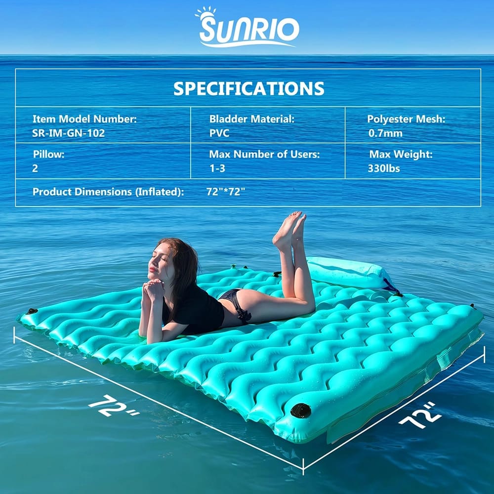 Sunrio 72" x 72" Inflatable Floating Mat, Green
