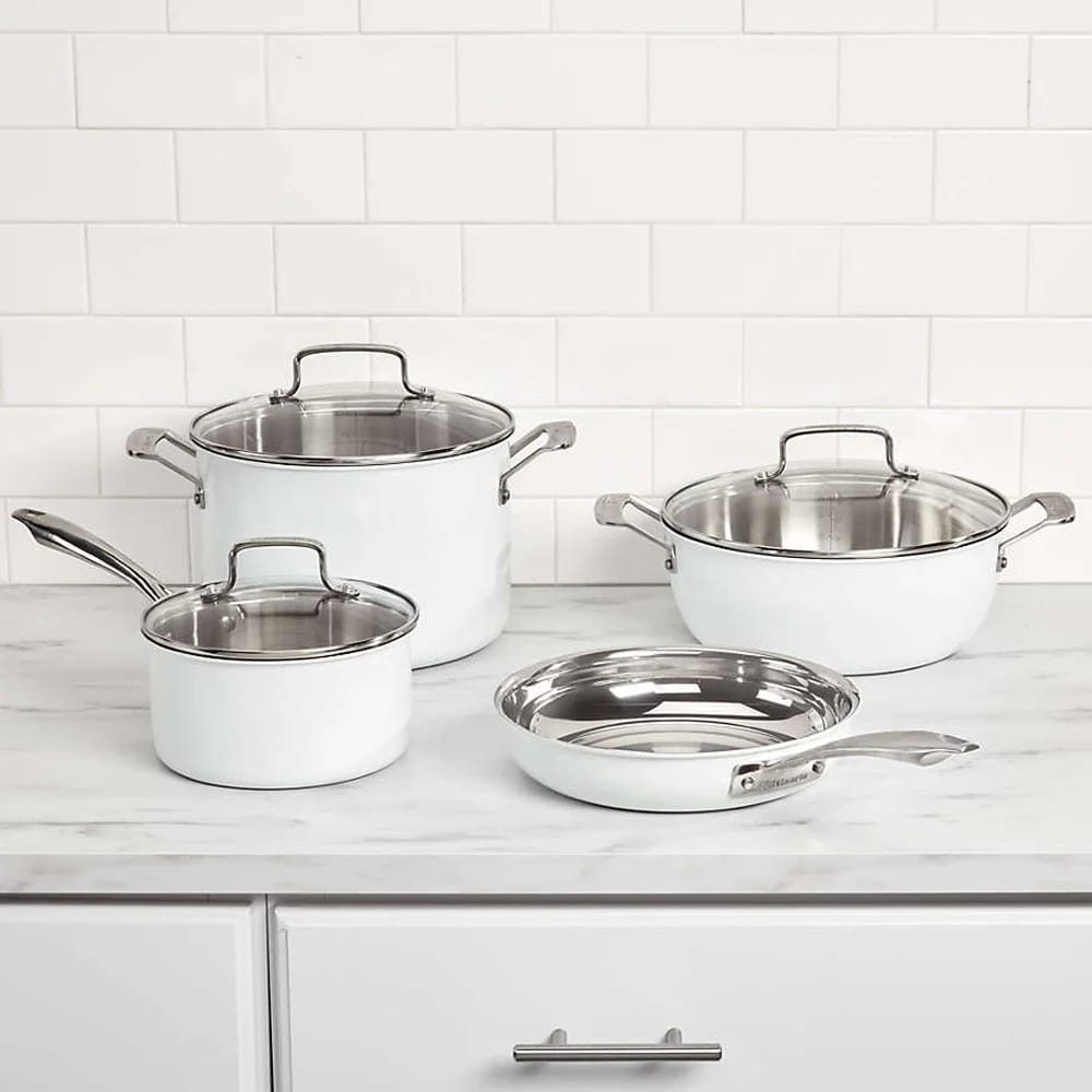 Cuisinart 15-Piece Stainless Steel Cookware Set, Matte White