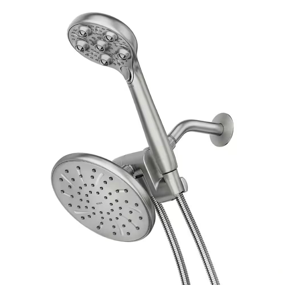MOEN 3-Spray 7.5 in. Dual Tub Wall Mount Fixed and Handheld Shower Head, Brushed Nickel