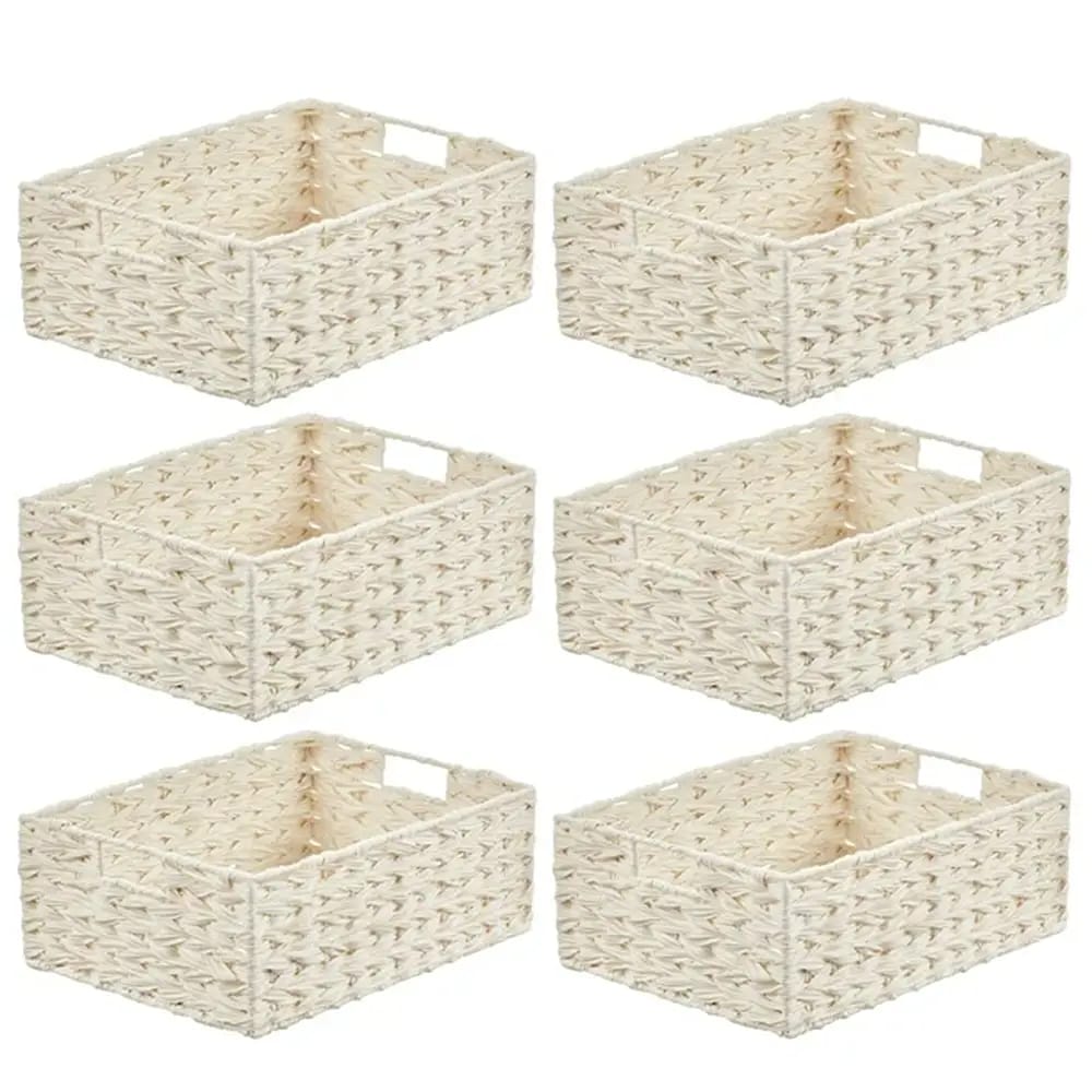 mDesign Woven Kitchen Pantry Food Storage Basket, White, 6 Pack