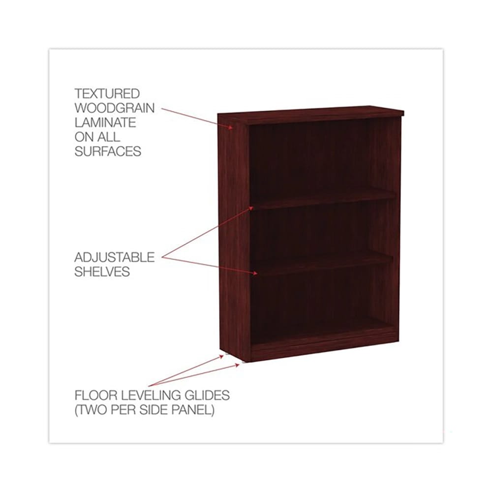 Alera Valencia Series 3-Shelf Bookcase, Mahogany