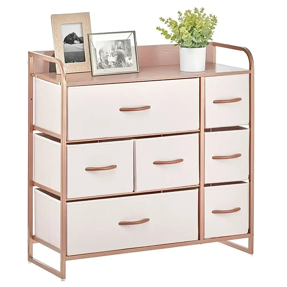 mDesign Large Storage Dresser with Fabric Drawers, Pink/Rose Gold