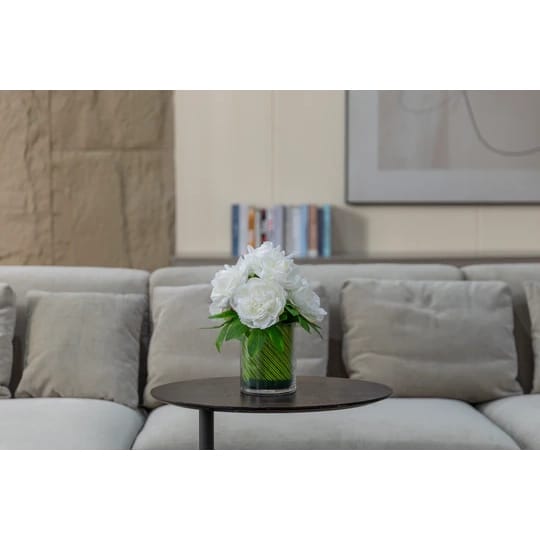 Vintage Home 13" Peony and Rose Bouquet in Circular Vase, White, 4 Pack