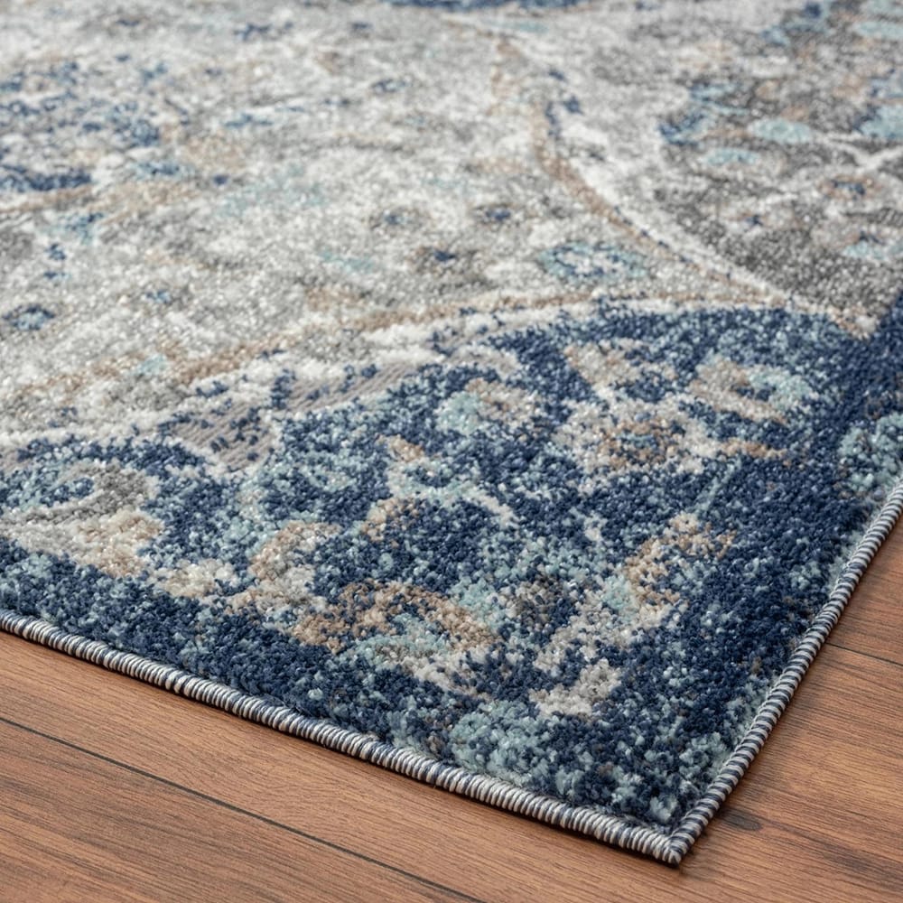 Euston 8'6" x 12'5" Traditional Area Rug, Blue/Cream
