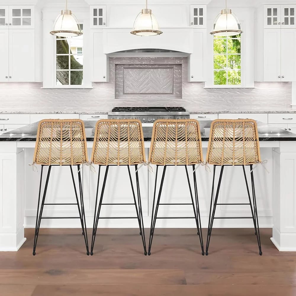 Idzo Chateau Outdoor Rattan Bar Stools, 2-Piece, Tan, 36.5"