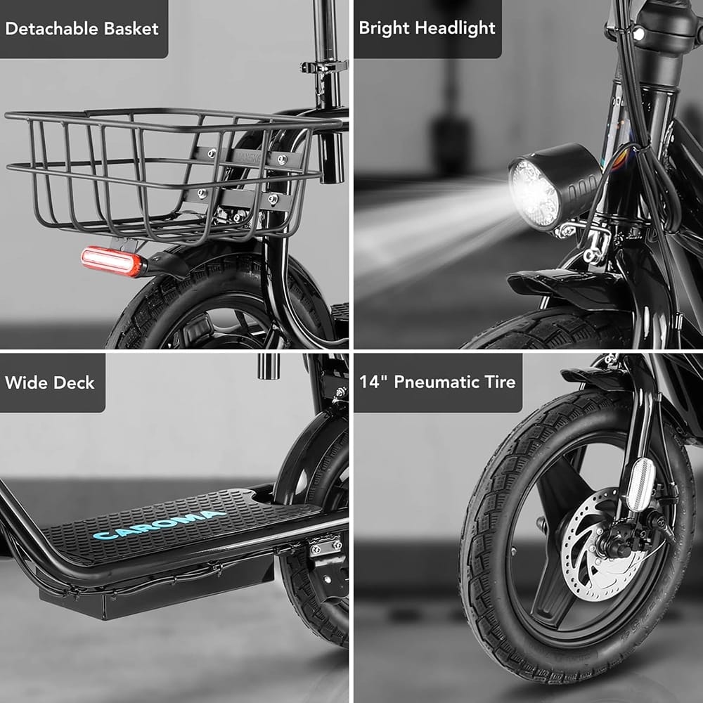 Caroma Electric Scooter with Seat, Black