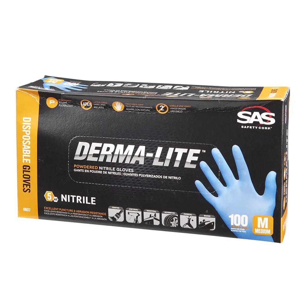 Derma-Lite Powdered Nitrile Disposable Medium Gloves, 100 Count