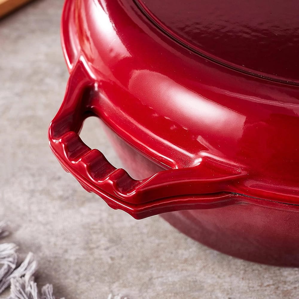 Bruntmor 2 in 1 5-Quart Enameled Cast Iron Pot with Lid, Red