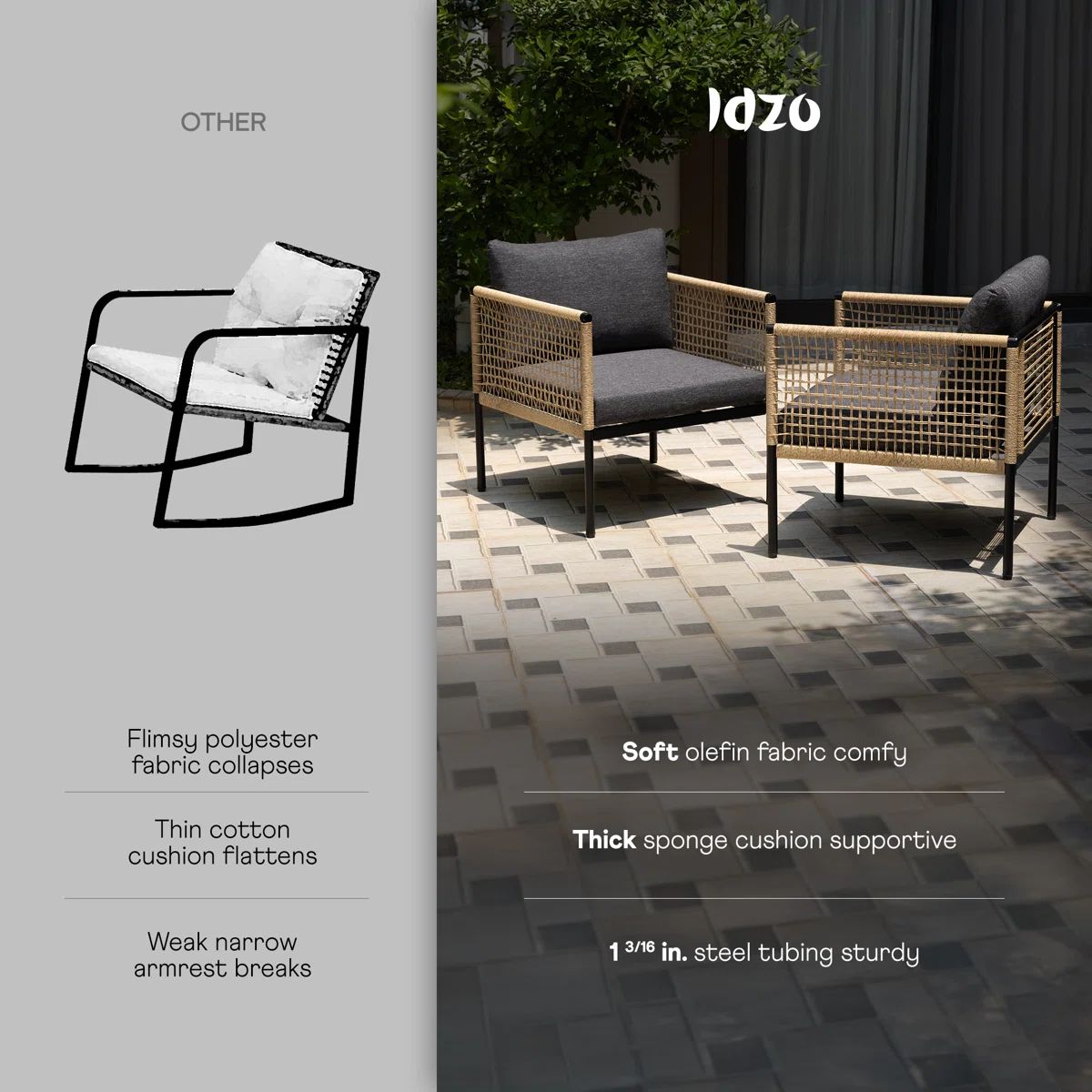 Idzo 2-Piece Oscar Wicker Mix Metal Lounge Chairs, Tan/Gray