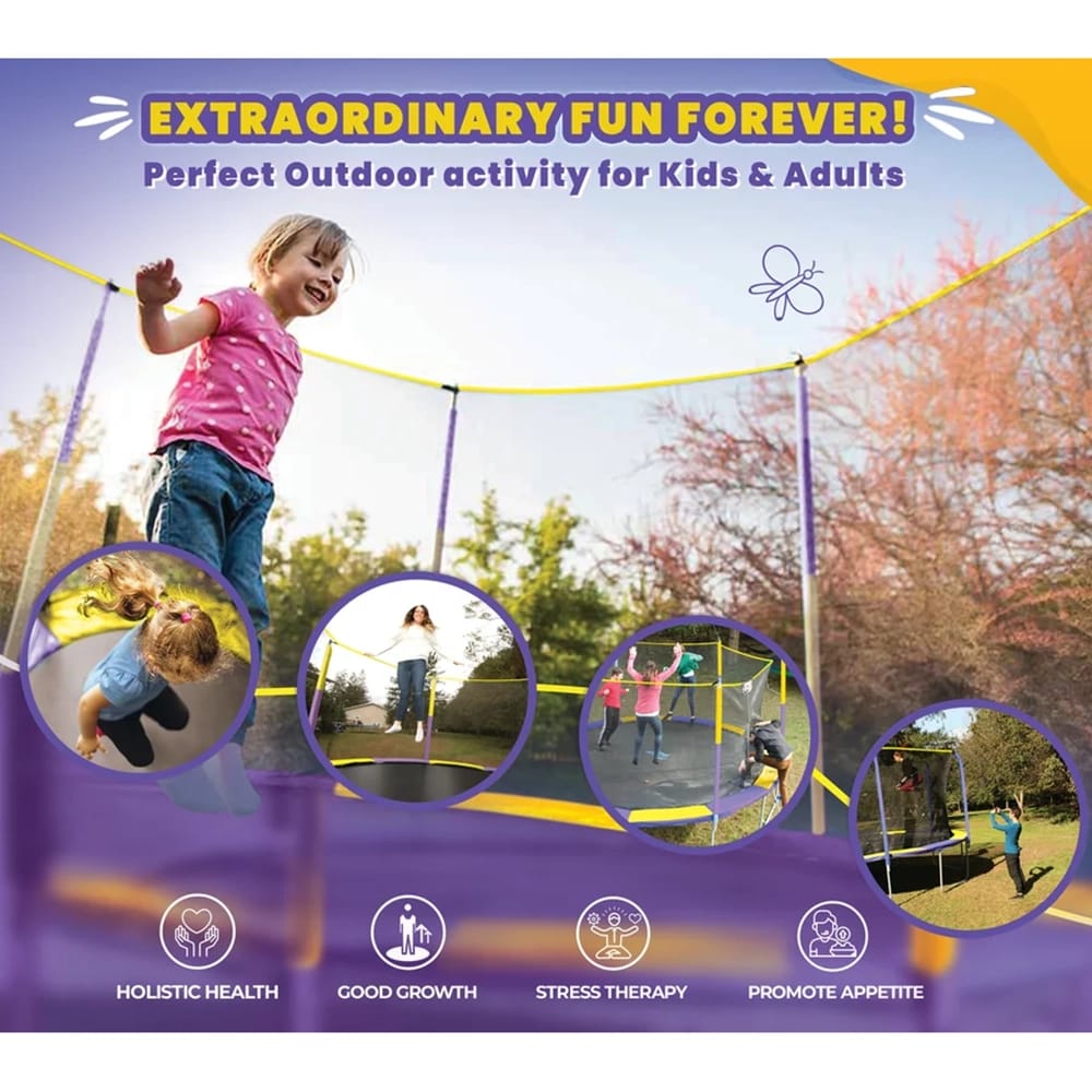 Machrus Upper Bounce Round Trampoline Set with Safety Enclosure System, Purple/Yellow, 9'