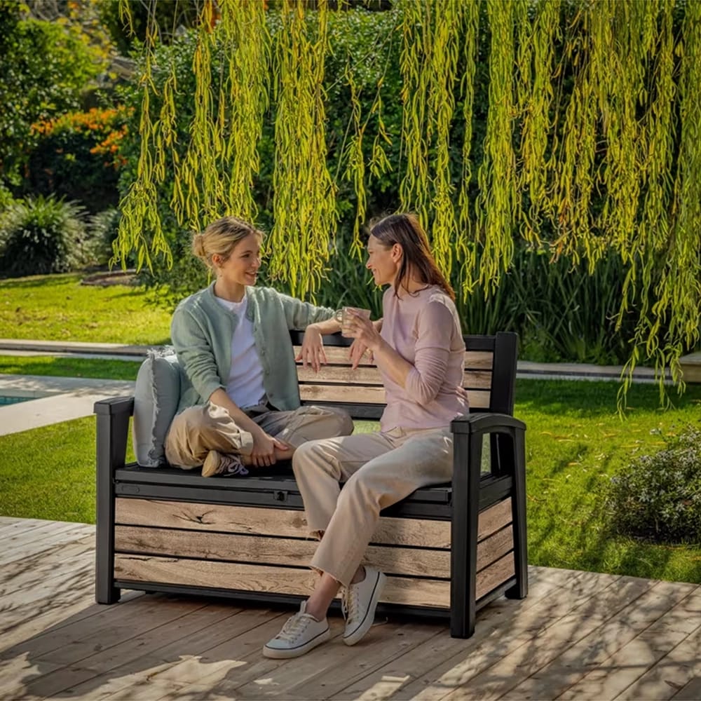Keter 60-Gallon Resin Outdoor Storage Bench, Pine