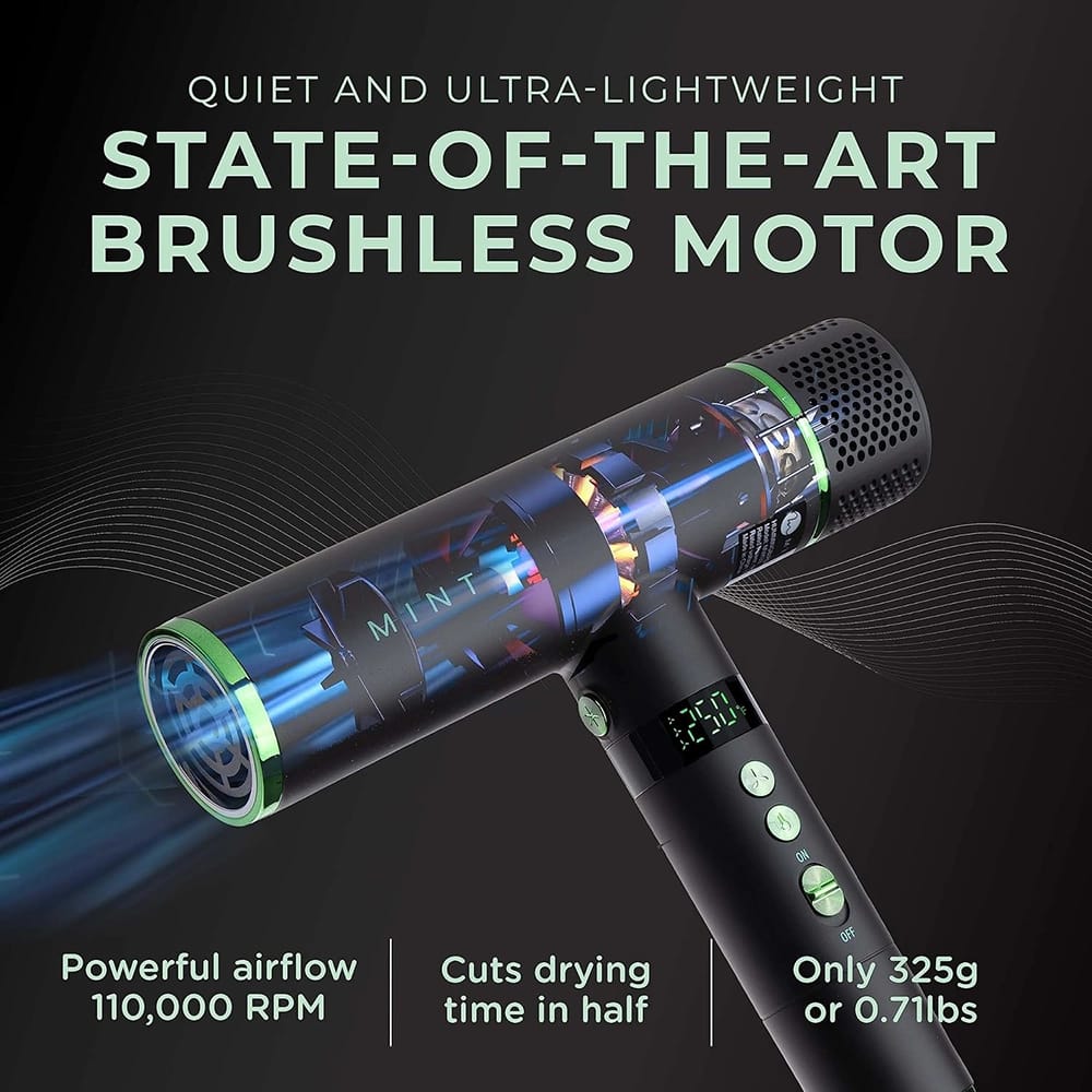 MINT Hummingbird Smart Professional Hair Dryer with Diffuser, Black