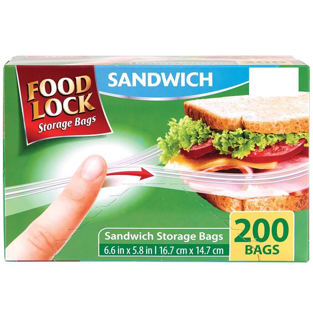 Food Lock Zip Close Sandwich Storage Bags, 200 Count