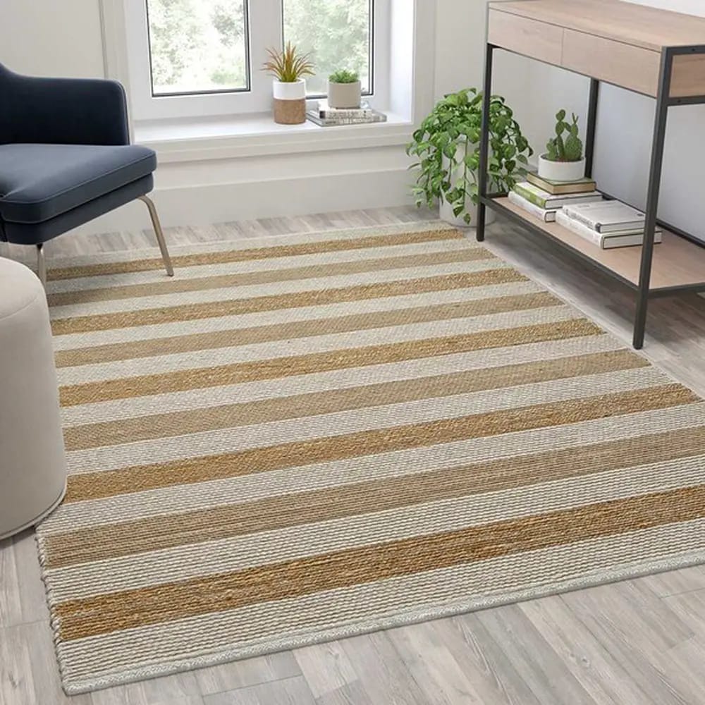 Handwoven Striped Jute Blend Area Rug, 5' x 7', Natural