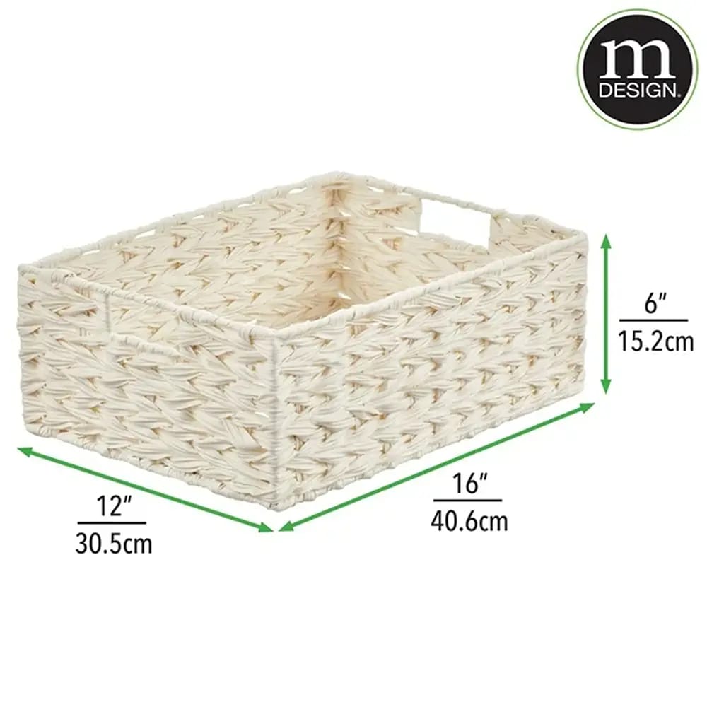mDesign Woven Kitchen Pantry Food Storage Basket, White, 6 Pack