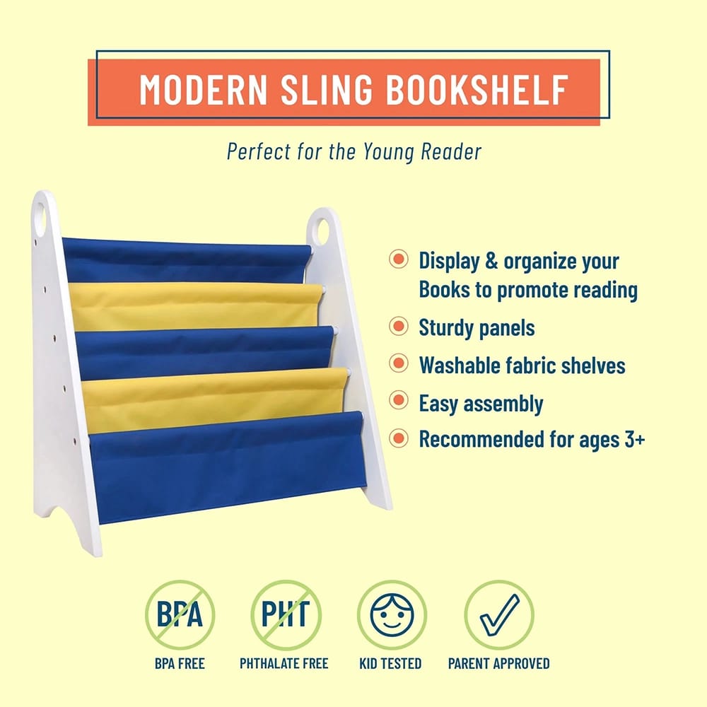 Wildkin Kids Canvas Bookshelf , White/Yellow/Blue