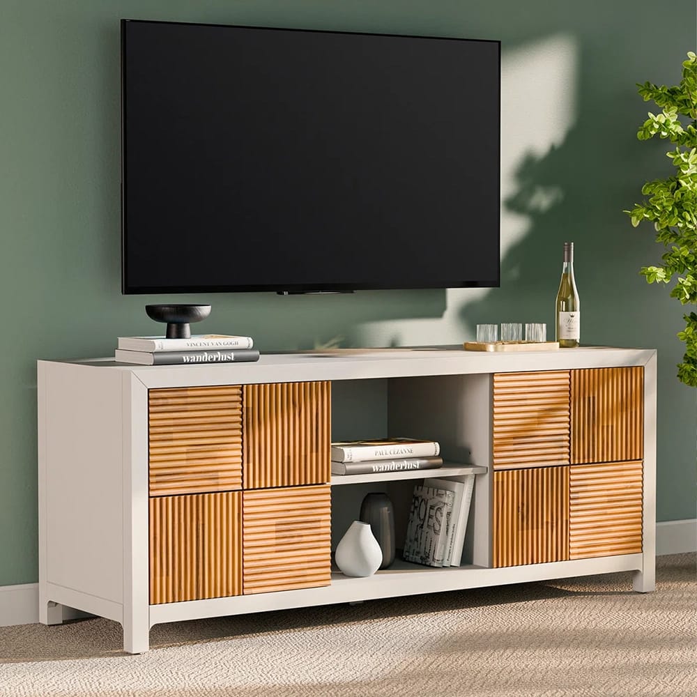 Bme Madia Deluxe TV Stand, Ivory Teak