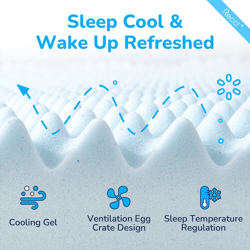 RECCI 2.5" Queen Egg Crate Memory Foam Mattress Topper
