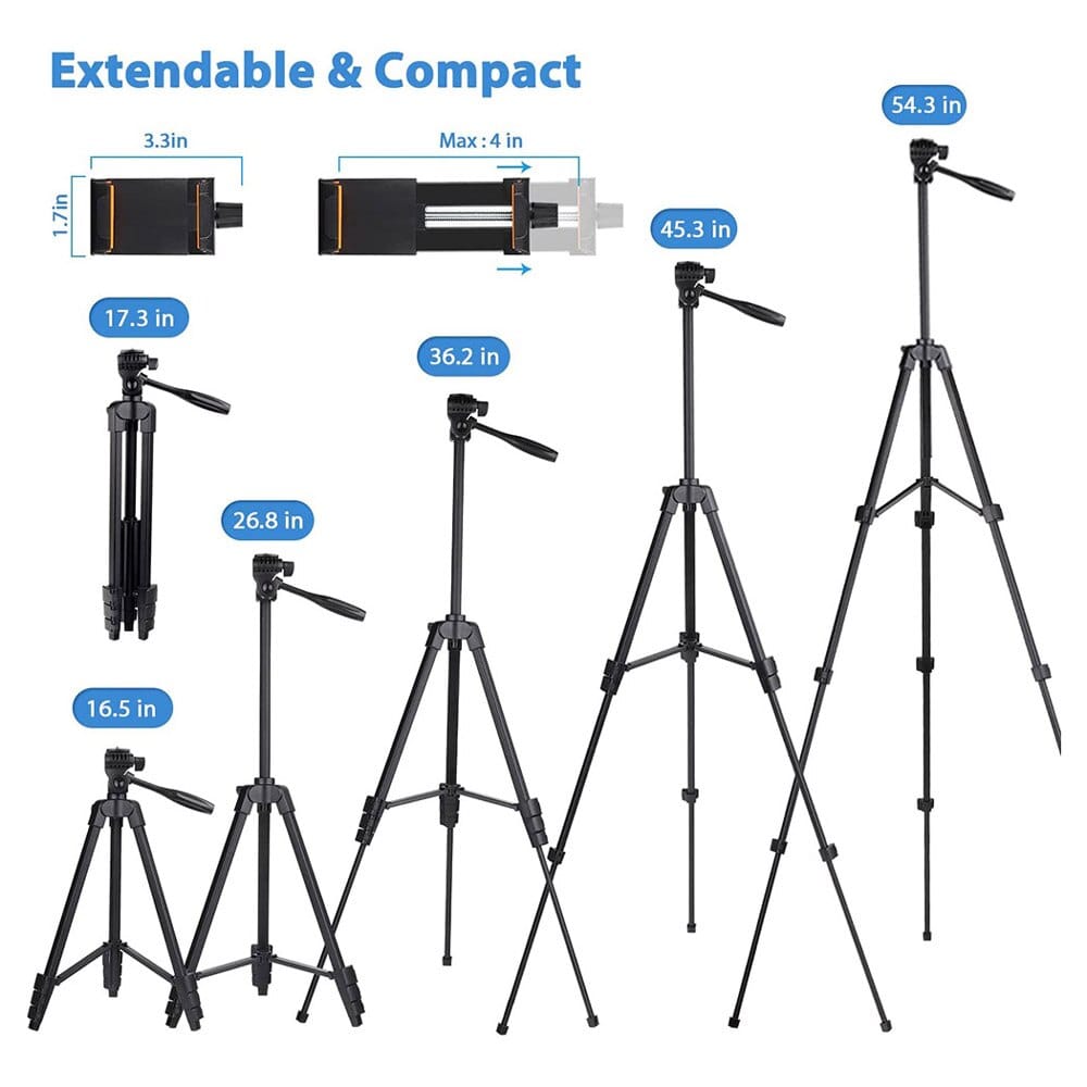 PHOPIK Lightweight 54" Tripod with 360° Panorama, Black