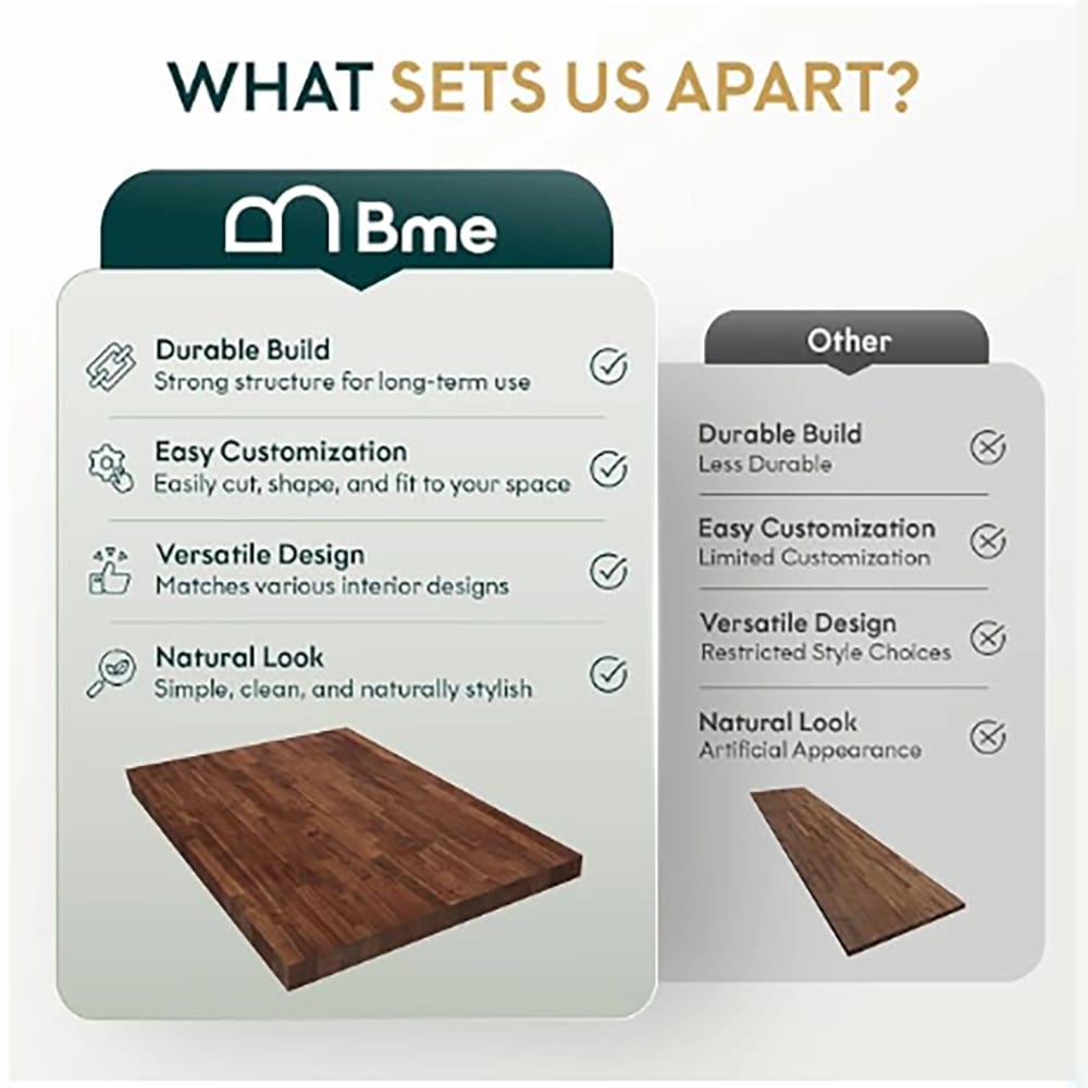 Bme Hevea Solid Wood Butcher Block Table Top, Walnut, 3'