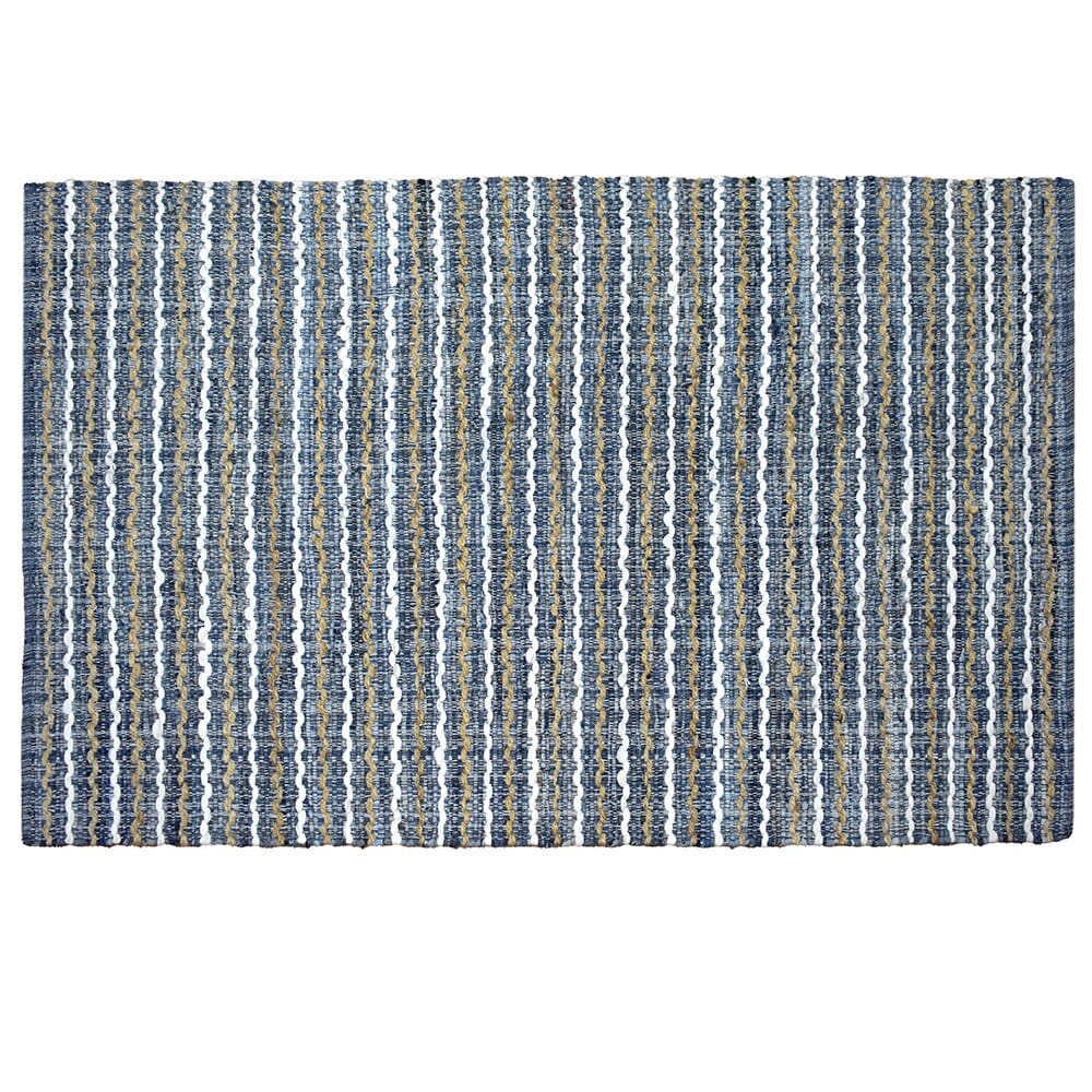 Handwoven 5' x 8' Denim and Jute Area Rug with Non-Skid Backing