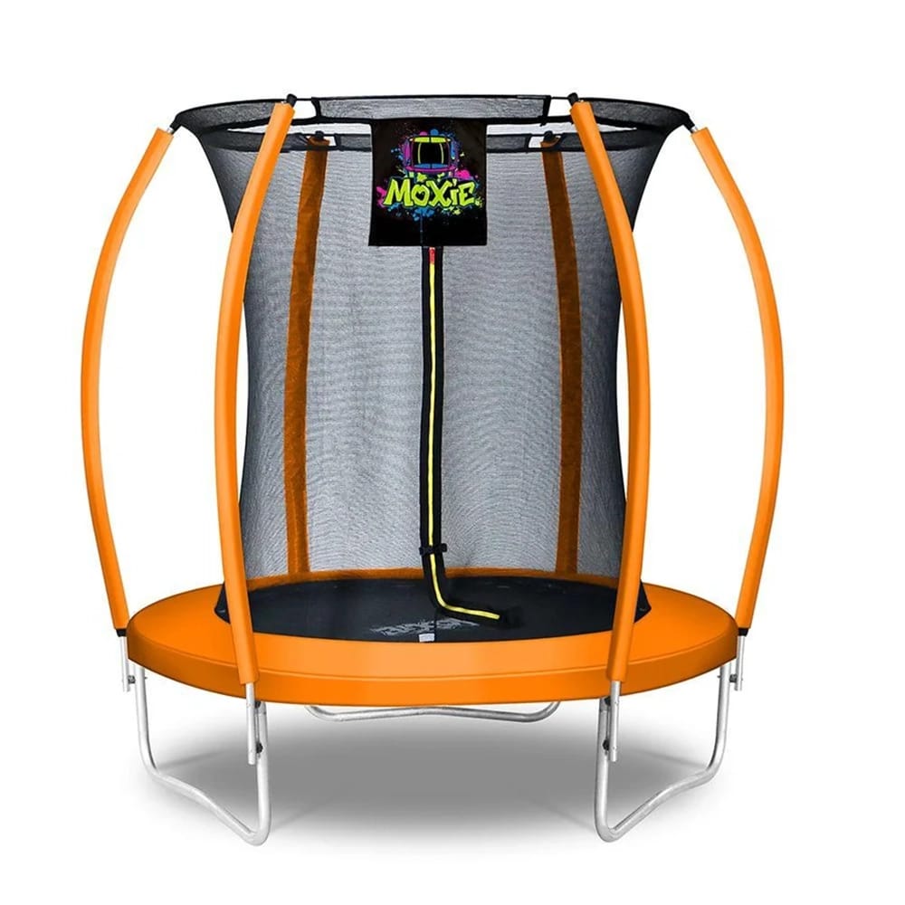 Machrus Moxie Pumpkin-Shaped Outdoor Trampoline Set with Premium Top-Ring Frame Safety Enclosure, Orange, 6'