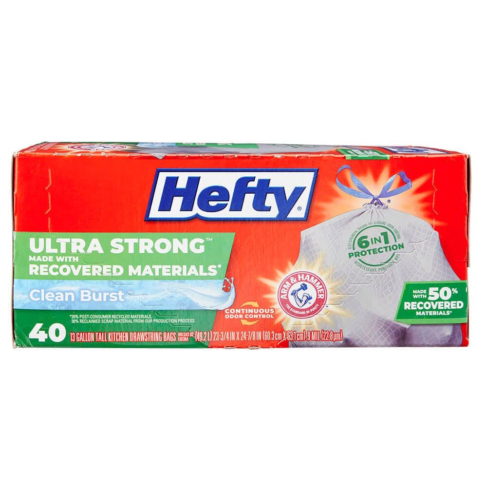 Hefty Ultra Strong Clean Burst 13 Gallon Trash Bags, 40 Count