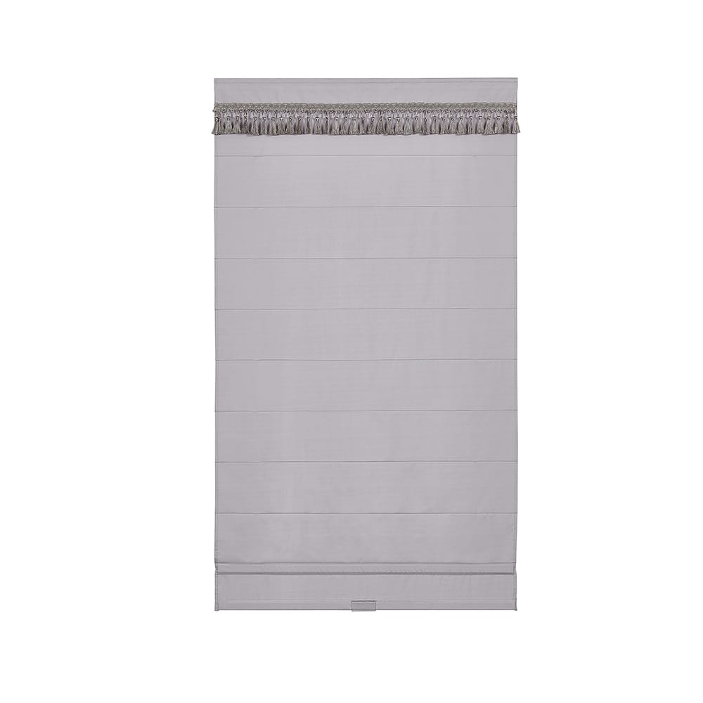 Cordless Fabric Flat Roman Shade with Tassel Trim Valance, Light Gray, 36" x 64"