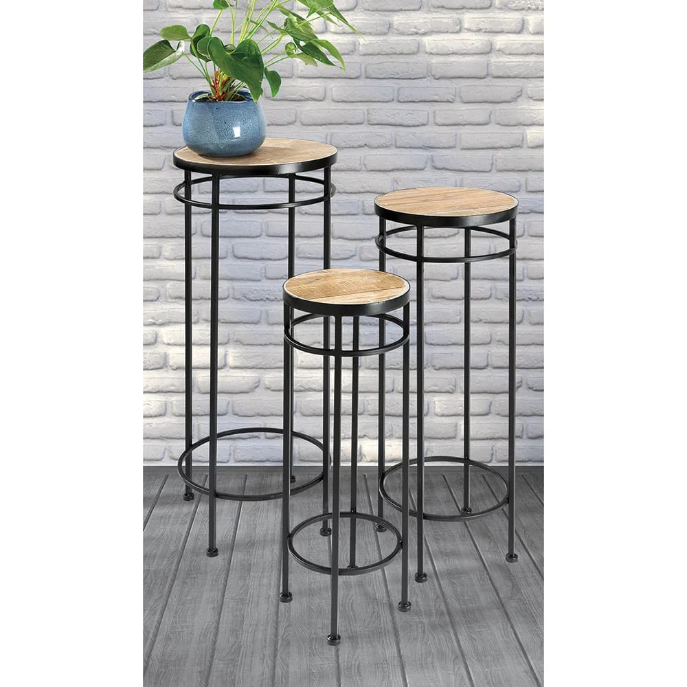 Wood-Look Tile-Top Nesting Plant Stands, Set of 3