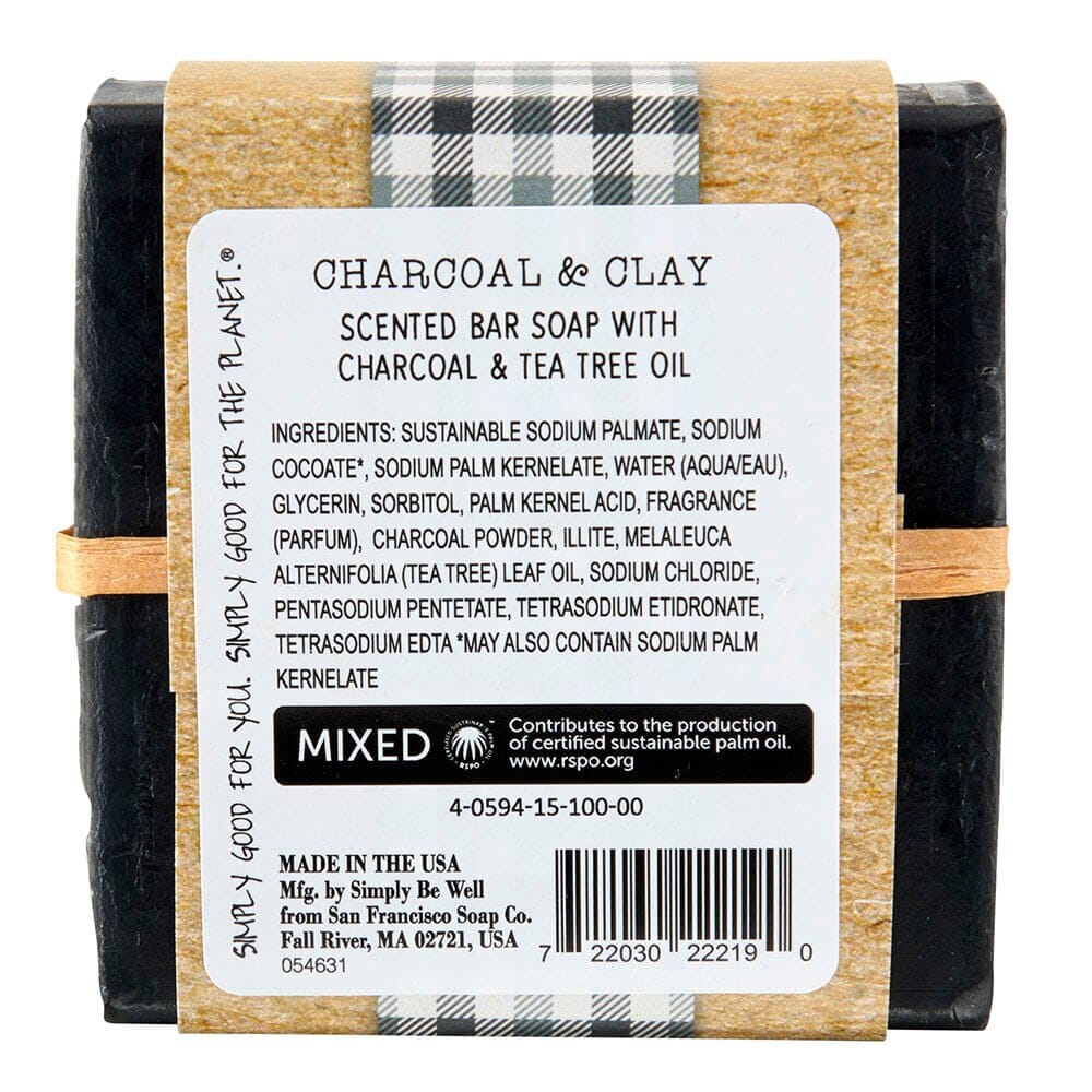 Simply Be Well Charcoal Clay Scented Bar Soap with Charcoal & Tea Tree Oil, 5 oz