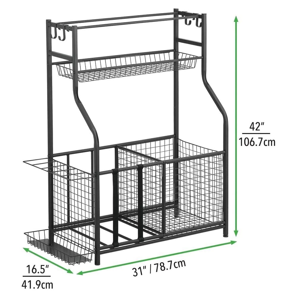 mDesign Metal Garage Sports Storage Rack, Black