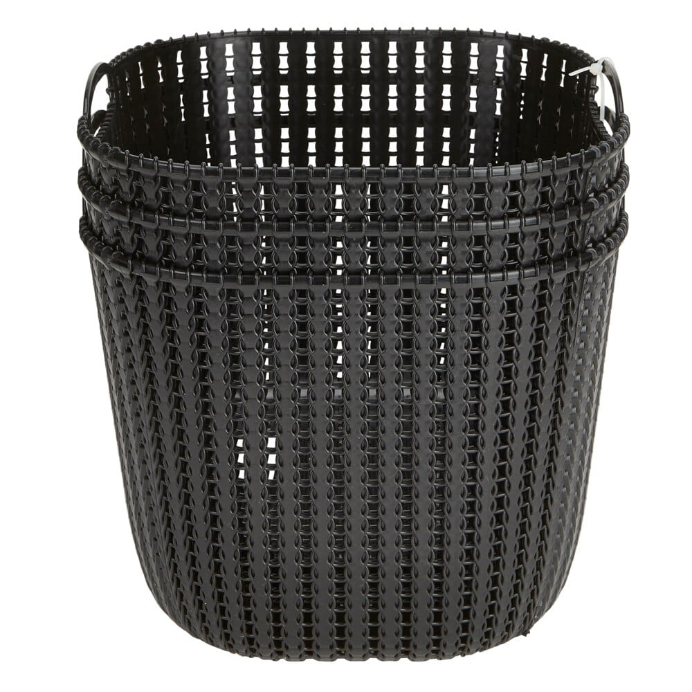 Small Plastic Black Storage Baskets with Handles, 3-Count