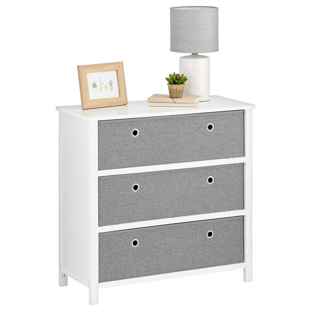 mDesign Modern Wide Dresser with 3 Fabric Storage Bins, White/Gray