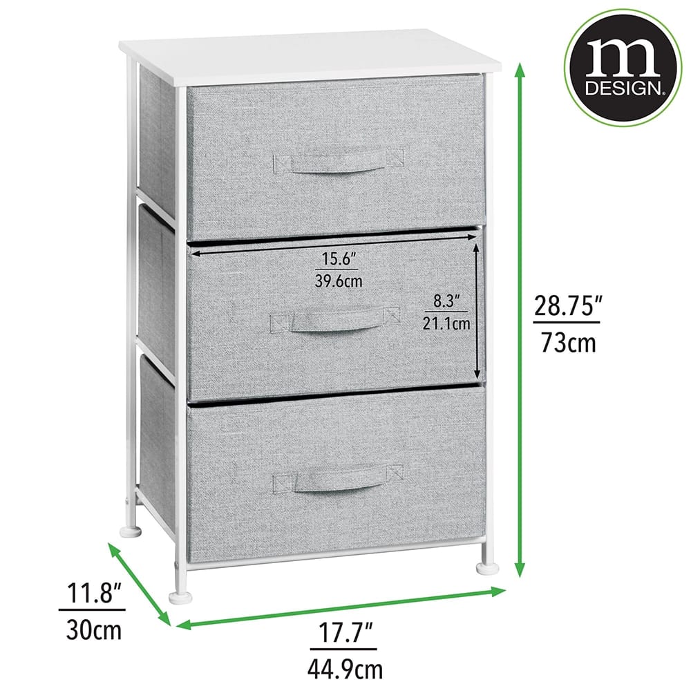 mDesign 3-Drawer Fabric Dresser, Gray