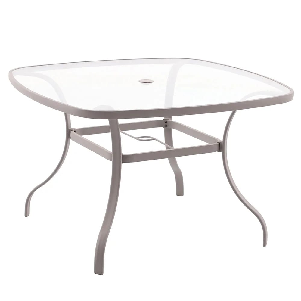 44" Square Aluminum Patio Table with Glass Top