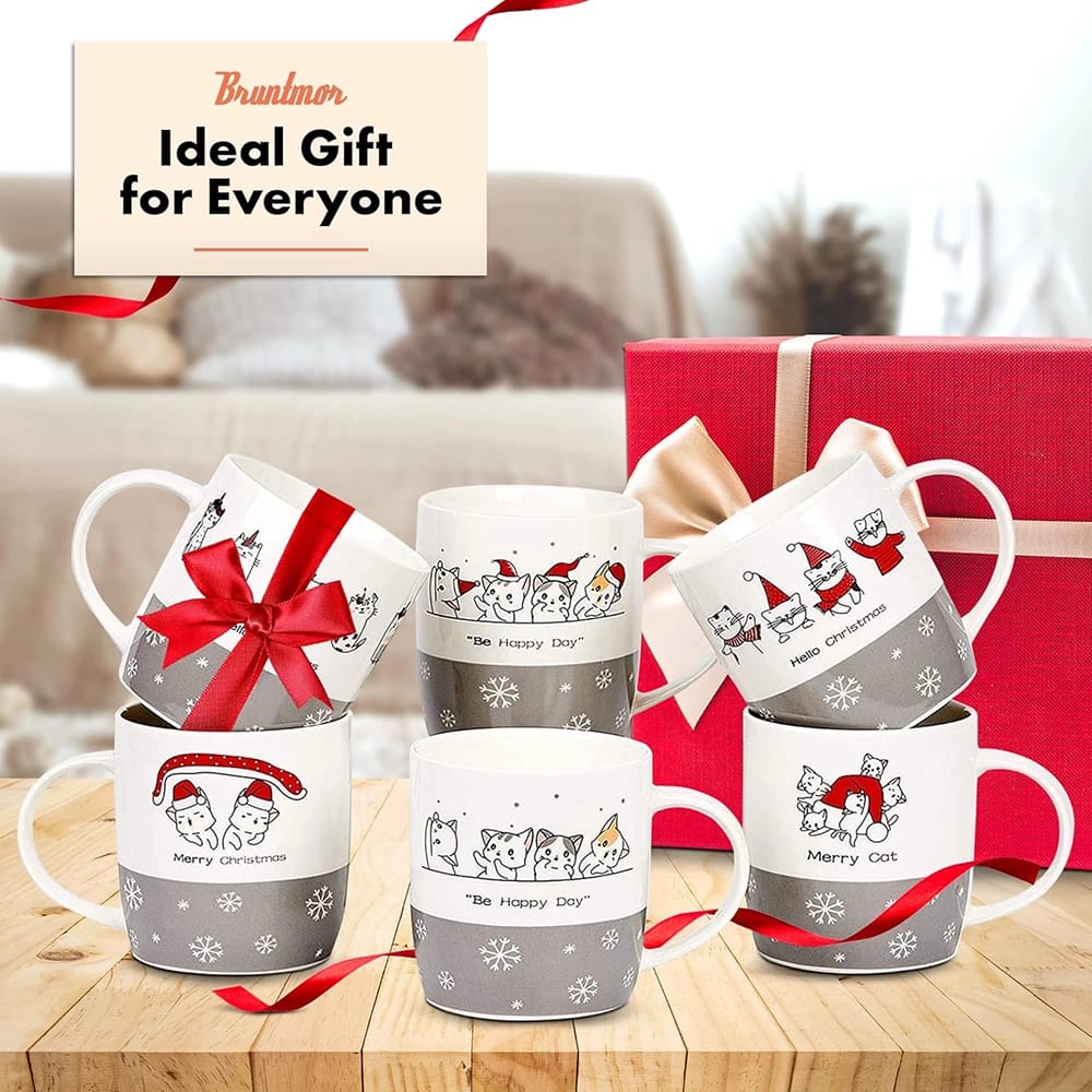 Bruntmor 14 oz Christmas Coffee Mugs, 6 Count