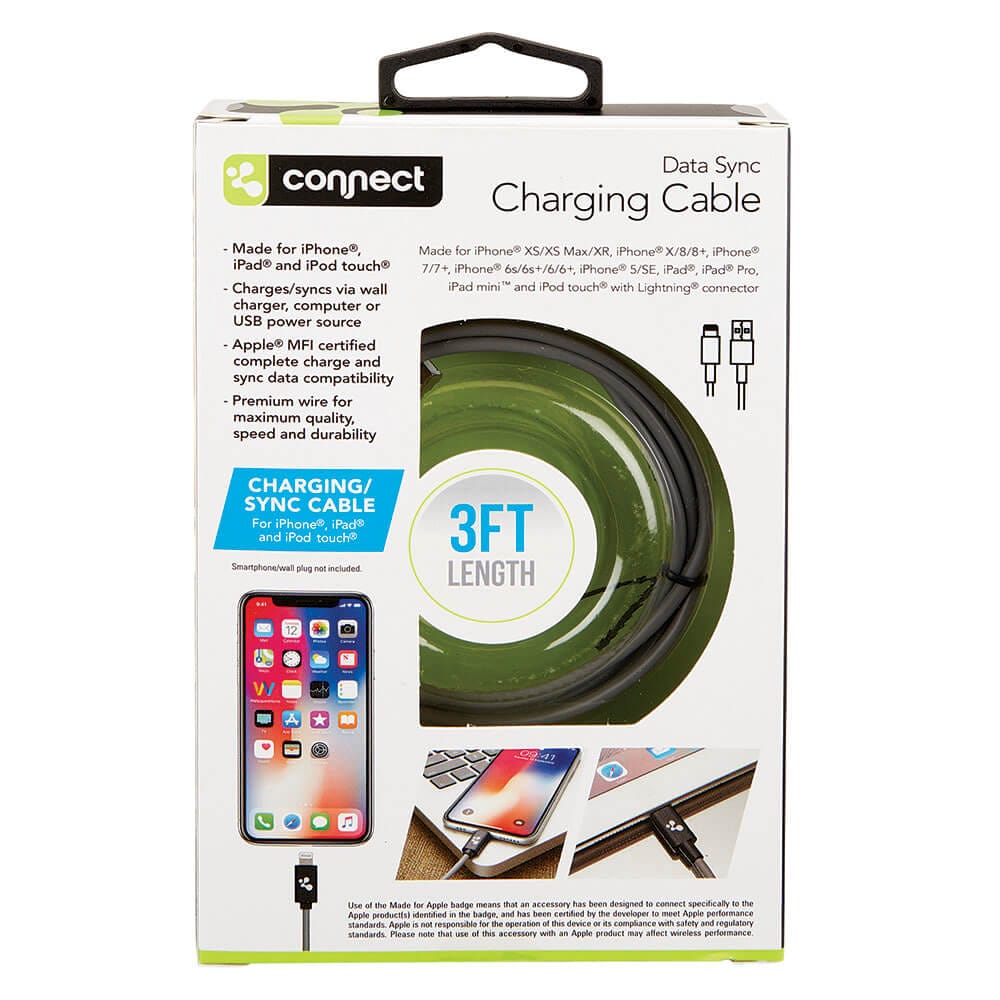 Connect Gray Data Sync Lighting Charging Cable, 3'