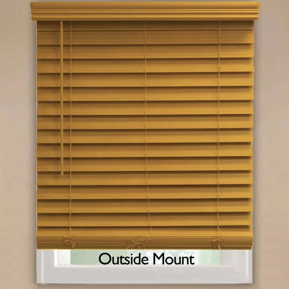 Cordless Premium Faux Wood Blinds with 2.5" Slats, Chestnut, 29" x 48"