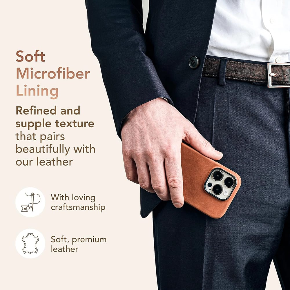 DONBOLSO Leather iPhone 14 Max Phone Case, Vintage Brown