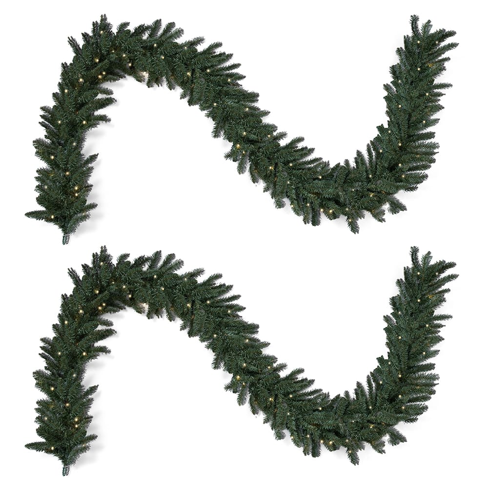 Famous Brand 9' Pre-Lit Blue Spruce Unfrosted Garland, 2 Pack