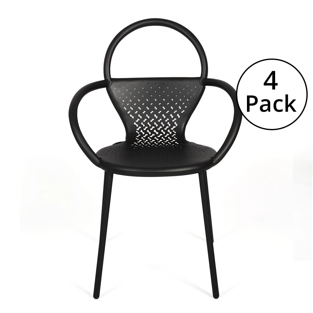 Maiori Aluminum Kose Stackable Patio Dining Arm Chair, Charbon, 4 Pack