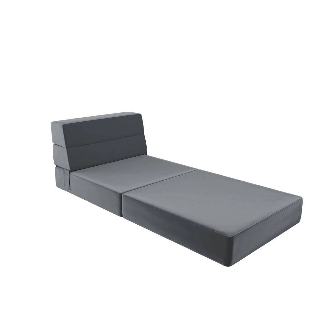Novogratz Modular Armless Chair and Lounger, Medium Gray Velour