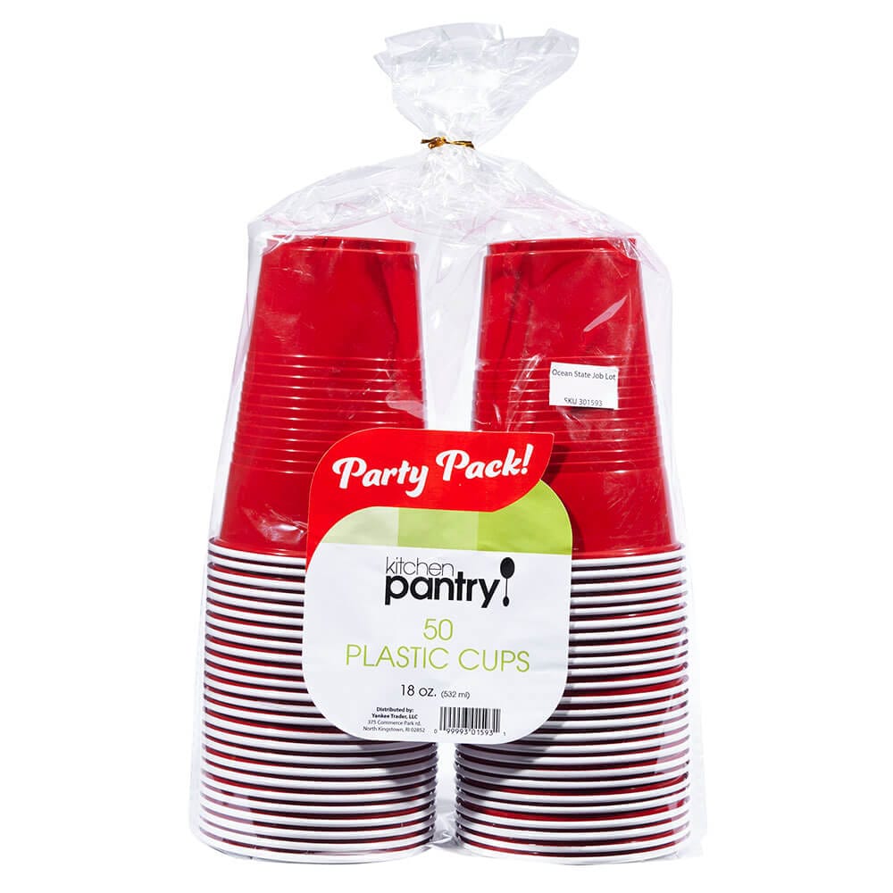 Kitchen Pantry Red Plastic Cups, 50 Count
