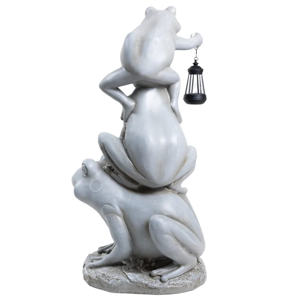 34" Stacked Frogs Solar Garden Statue