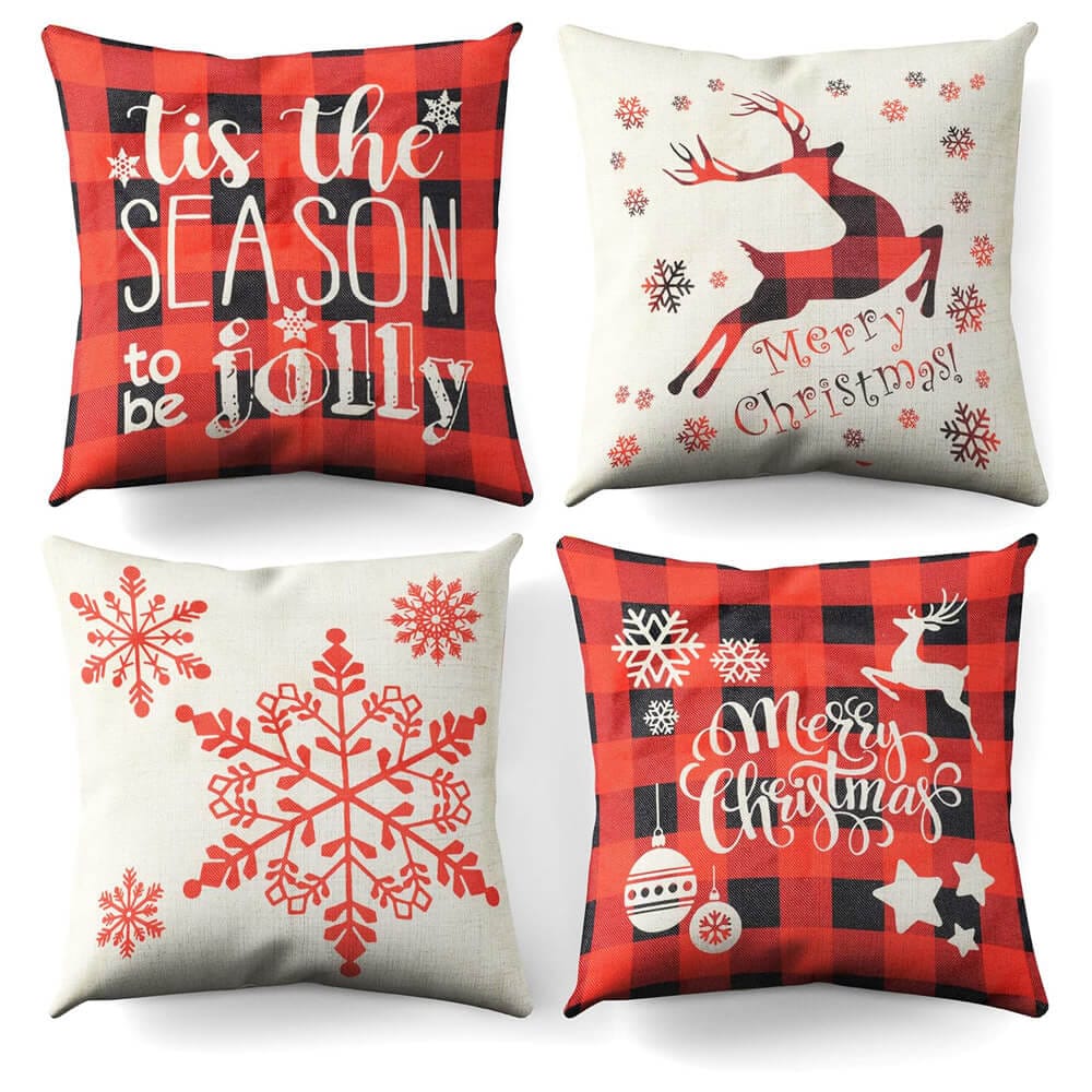 Prextex 18" x 18" Christmas Pillow Covers, Set of 4